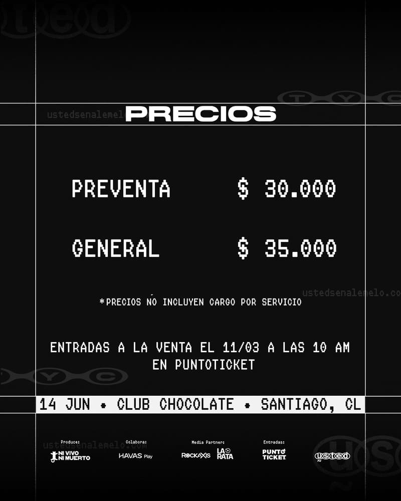 Precios entradas Usted Señalemelo en Club Chocolate.