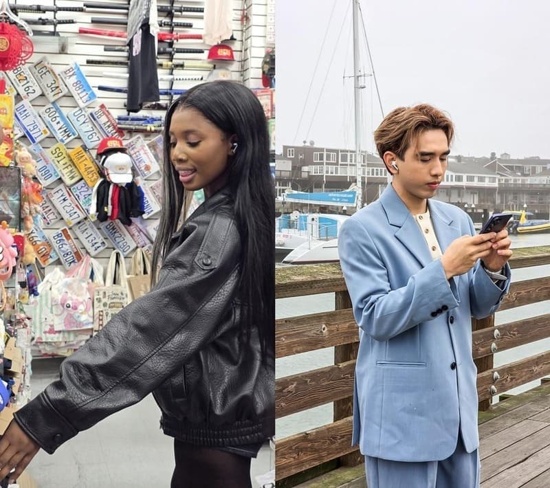 Influencers de #TeamGalaxy usando Galaxy Buds4 Pro para crear contenido (De izquierda a derecha: @henrieviii, @perrykuan).