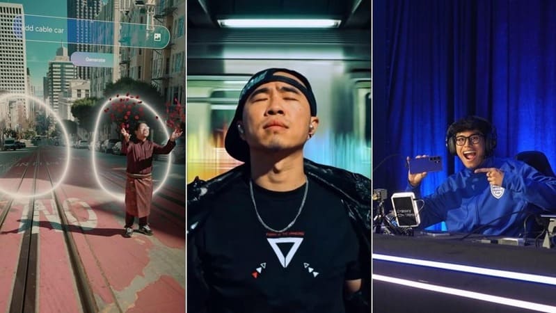 El miembro de #TeamGalaxy @sofyank96 muestra las funciones Photo Assist y Zoom del Galaxy S26 Ultra con efectos creativos y transiciones (izquierda). El miembro de #TeamGalaxy @drexlee destaca el sonido Hi-Fi de Galaxy Buds4 Pro en distintos lugares de San Francisco (centro). El miembro de #TeamGalaxy @nr_ihsn resume los momentos destacados de #PlayGalaxy Cup: Global Open (derecha).